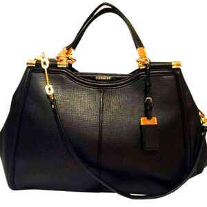 coach bags coach madison caroline textured parchment black leather large satchel